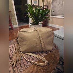 Embossed Yves Saint Laurent Beige Leather Crossbody Bag